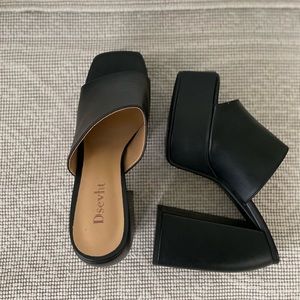 Dsevht Chunky Platform Sandals, Slip On Square Toe Platform Mules